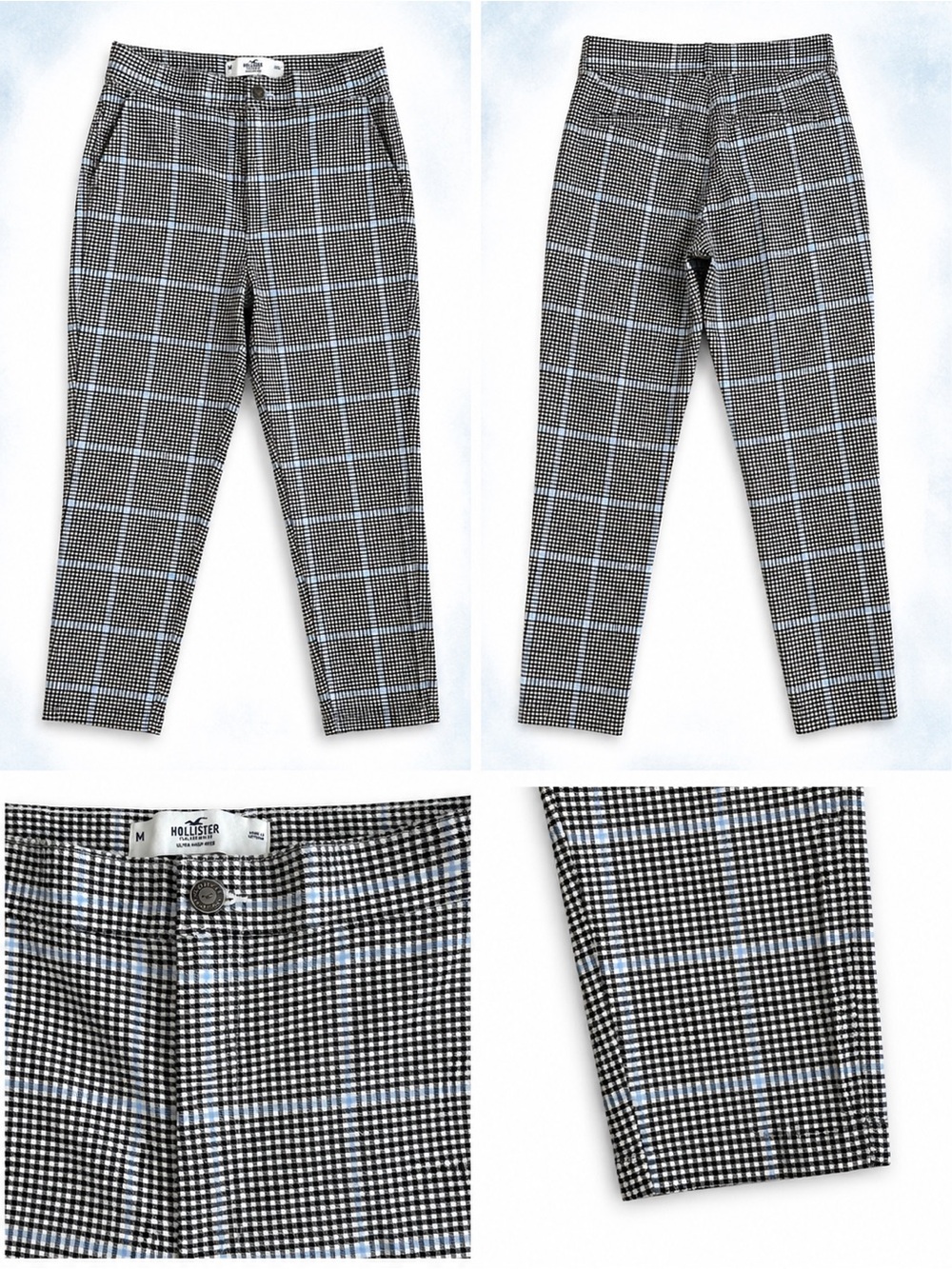 Hollister Black Plaid Cropped Ankle Pants with Light Blue Windowpane